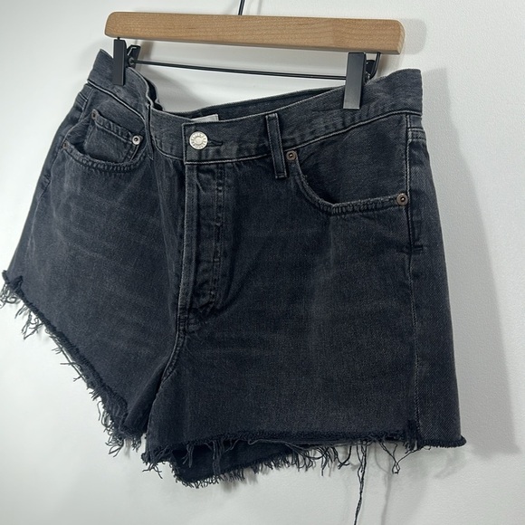 AGOLDE Parker Black Raw Hem button fly denim shorts size 32 - Picture 2 of 7